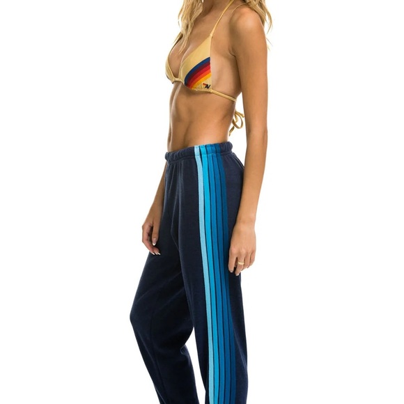 Aviator Nation Pants - 5 STRIPE SWEATPANTS - NAVY // BLUE
